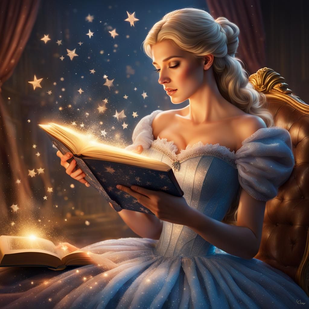 Cinderella's Enchanted Book: A Hyperrealistic Splash Art