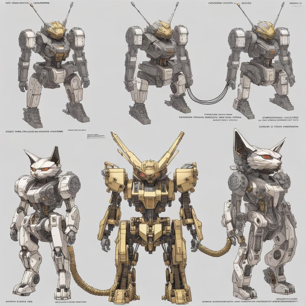 Cat Gundam Schematics: Mechanical Illustration in Pastel Col...