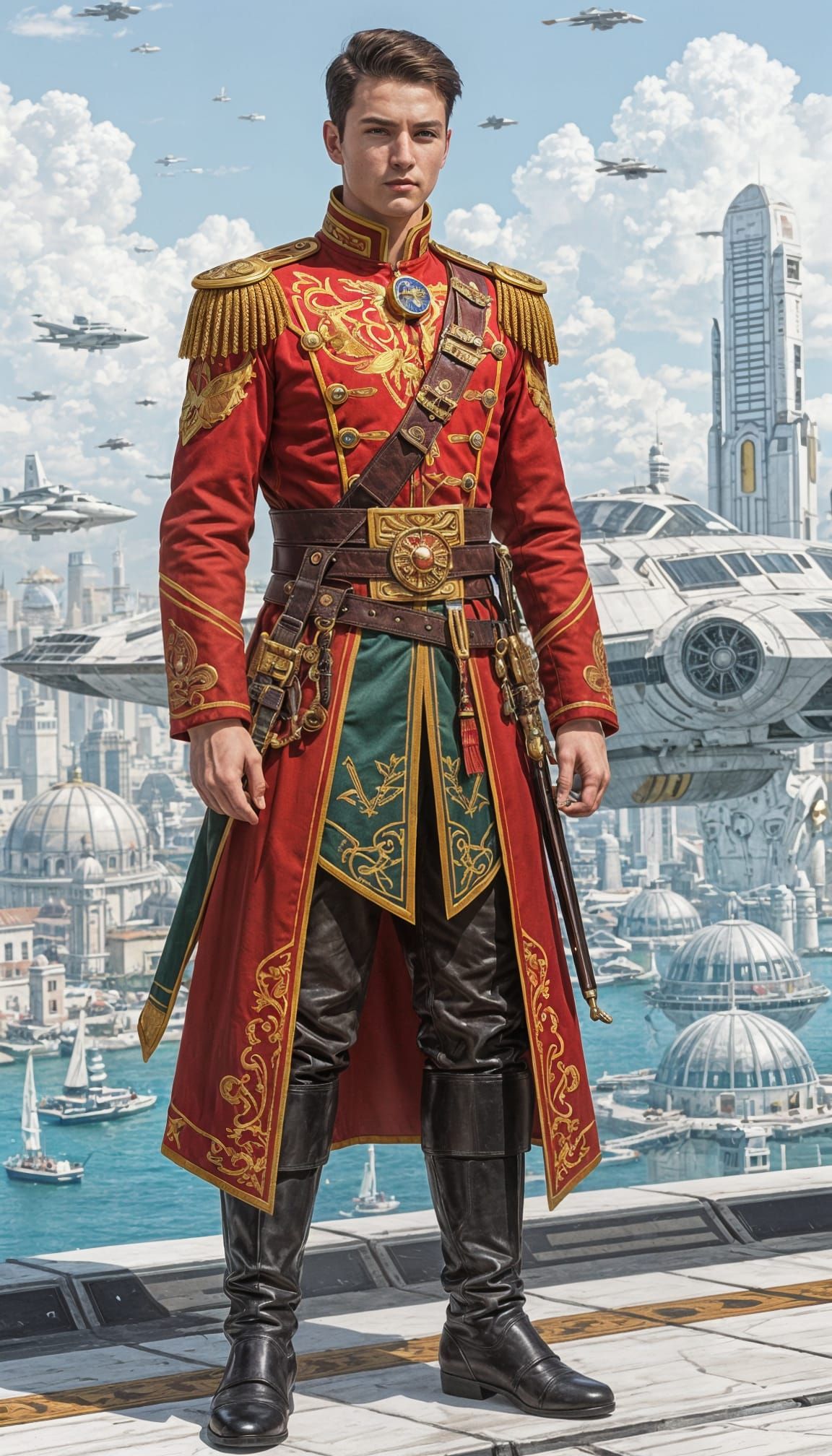 New Rome Pilot in Retro Sci-Fi Spaceship