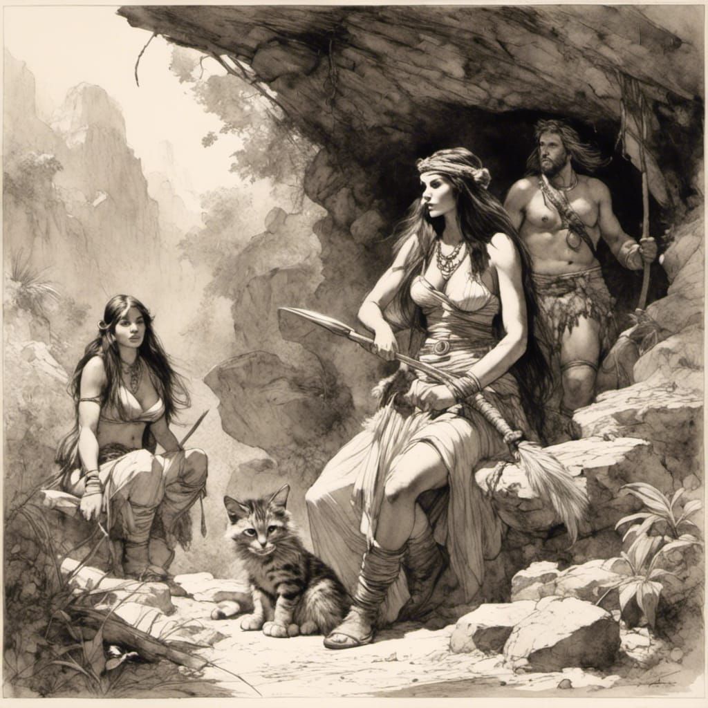 Stone Age Kitty and Cavewoman Sketch