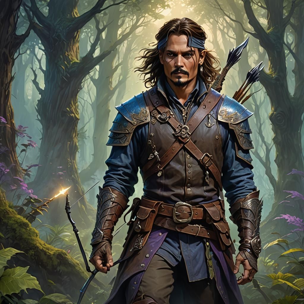 Fantasy Ranger in Misty Forest, Dark Fantasy Art