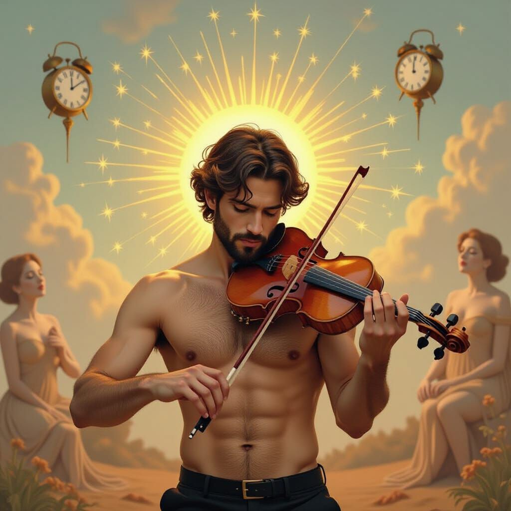 Surrealist Musician with Golden Emanations in Dalí Style