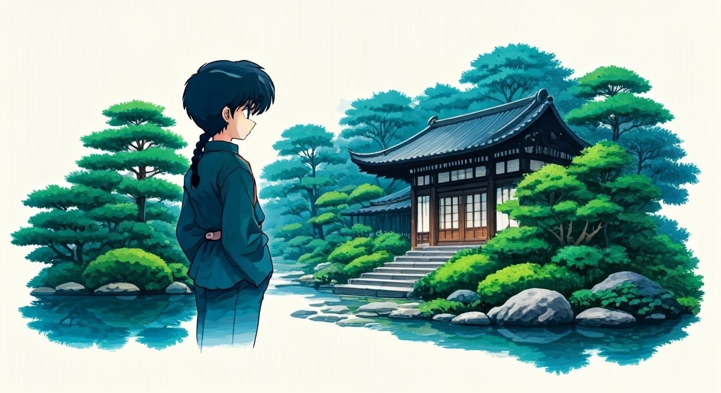 Anime Ranma ½ Double Exposure Portrait in Rumiko Takahashi S...