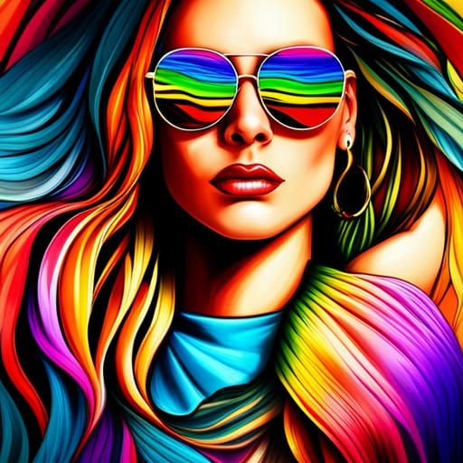 Rainbow Pride Girl on the Beach: Hyperrealistic Image