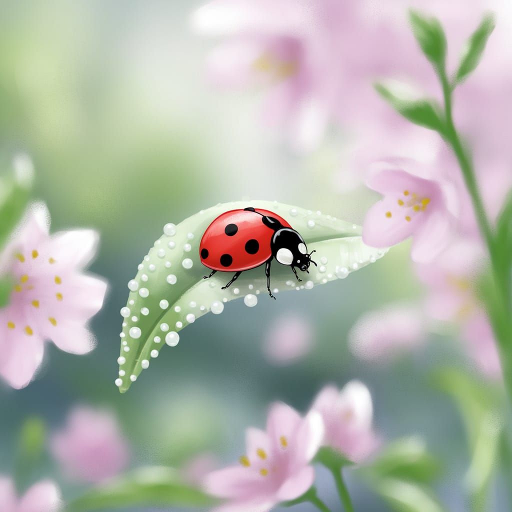 Whimsical Spring Wonderland with Ladybug