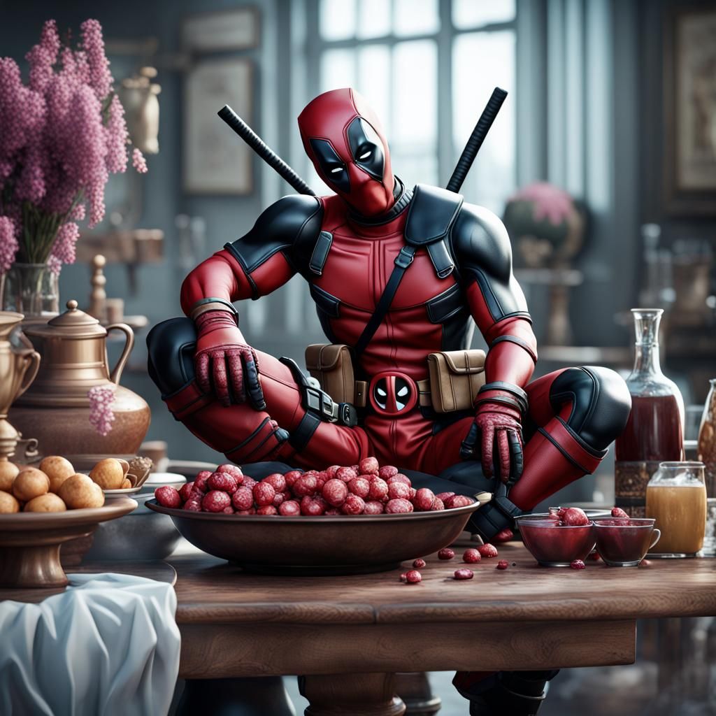 Deadpool in Maid Outfit: Detailed Matte Painting