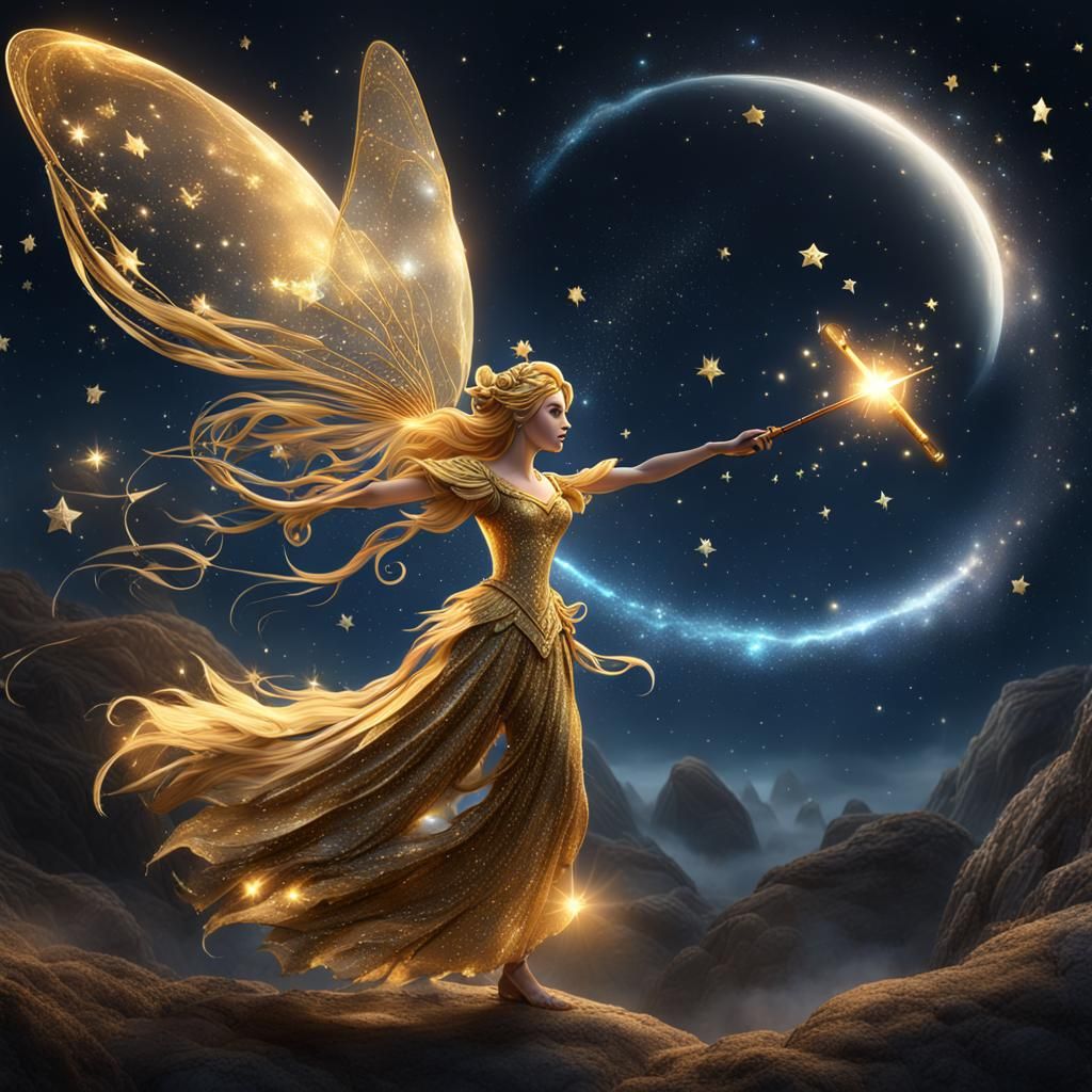 Shimmering Fairy Logo in Stardust Under Moonlight