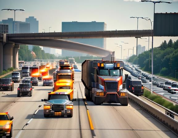 Robot Transformers Chase Scene on City Freeway