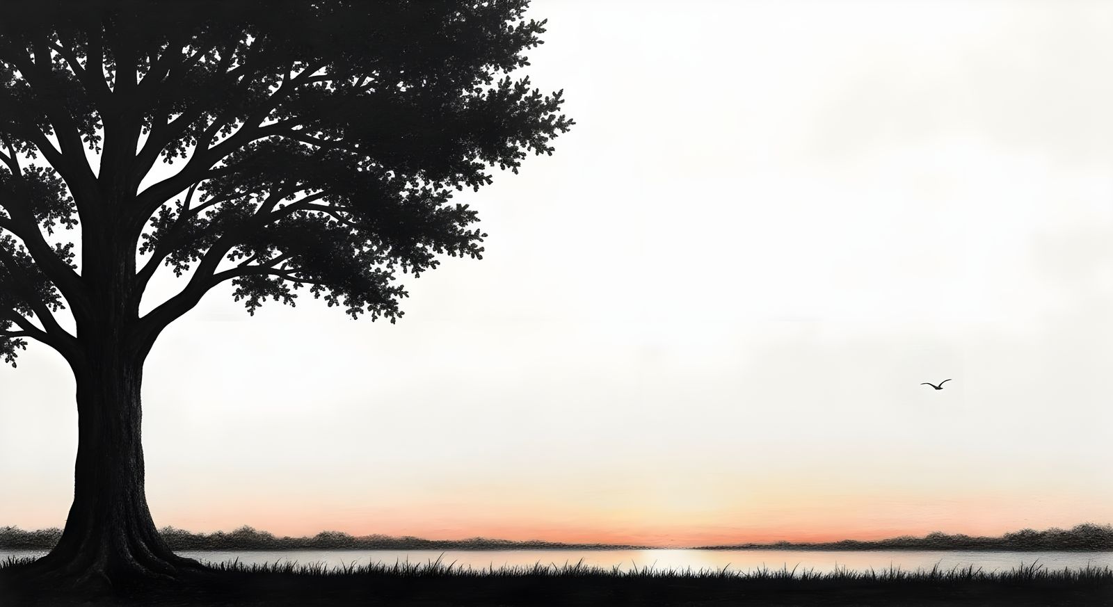 Dramatic Tree Silhouette in Charcoal Drawing