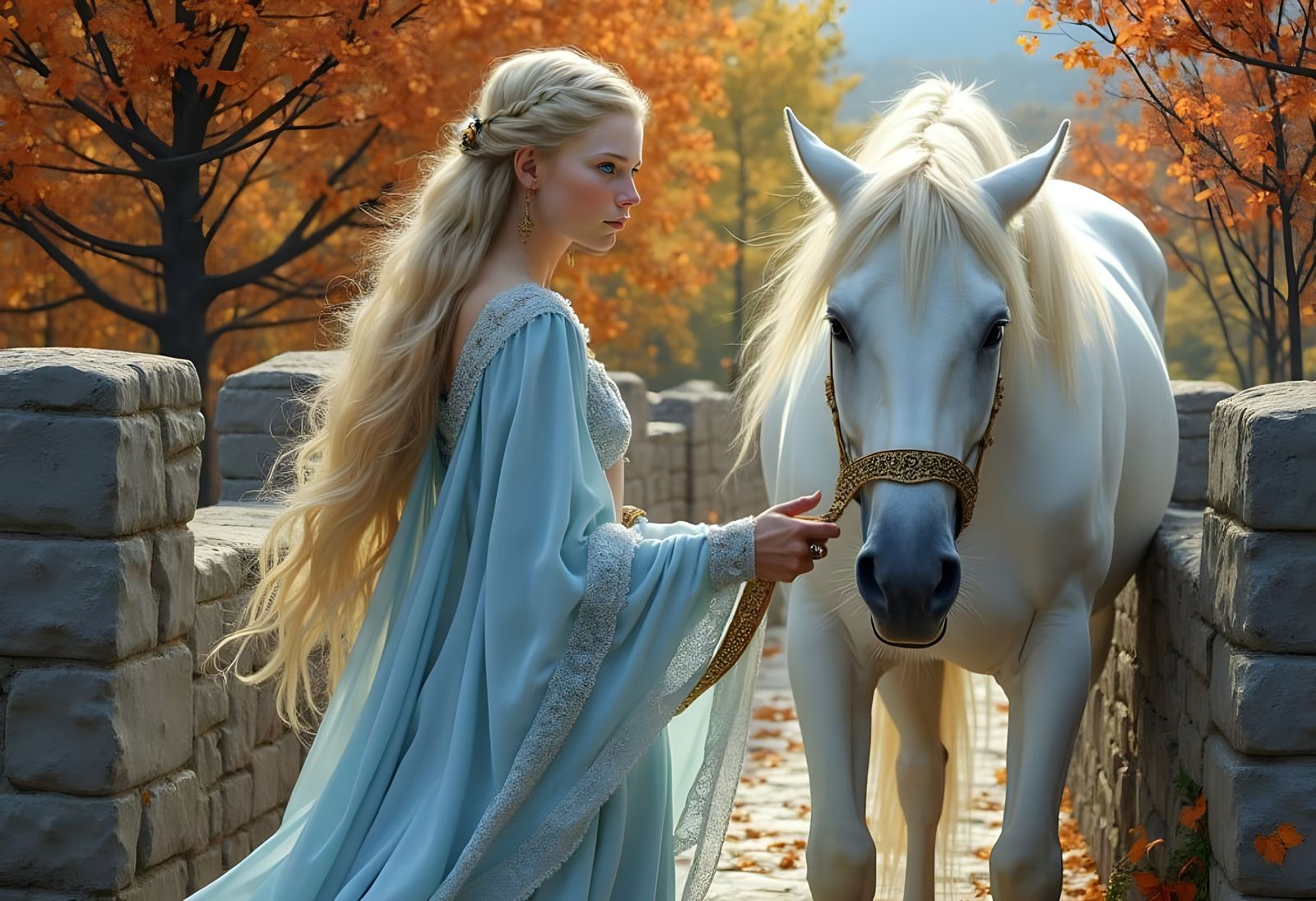 Gná and Hófvarpnir in Autumn, Oil Painting