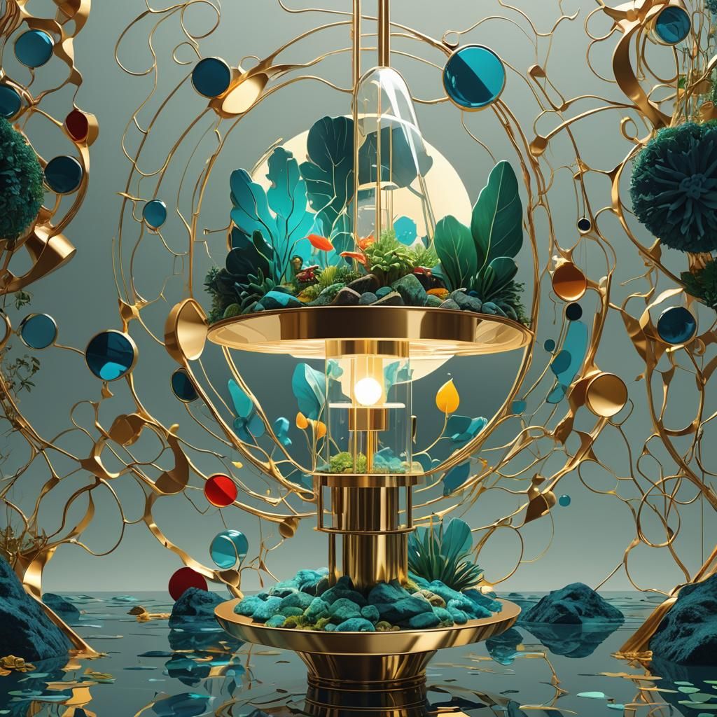 Aquascape Lamp Design in Geometric Bauhaus Style