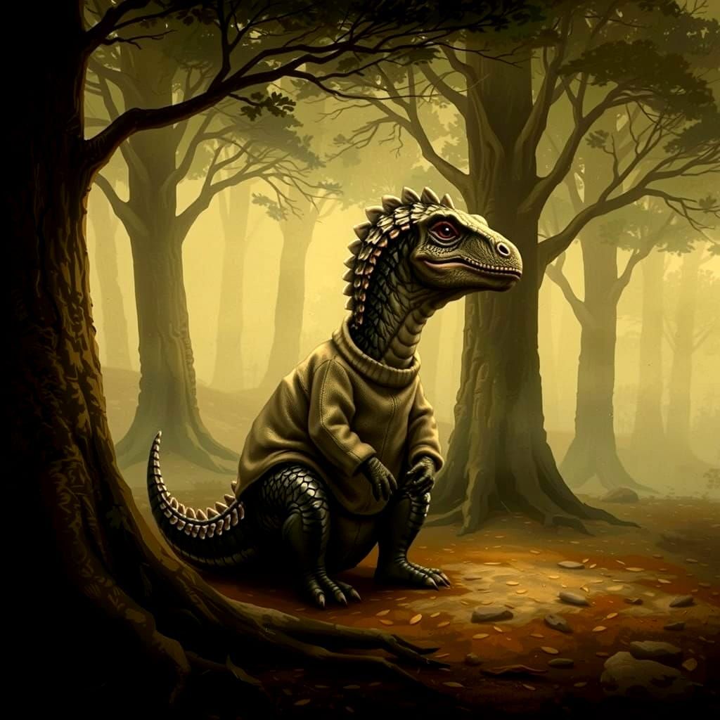 Introverted Dinosaur Illustration