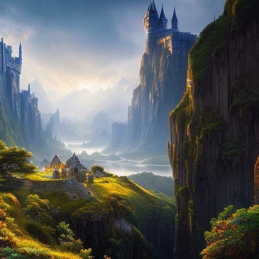 Majestic Castle Pencil Sketch in Epic Landscape