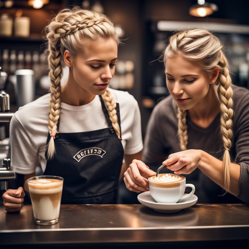 Hyperrealistic Barista Pouring Latte Art