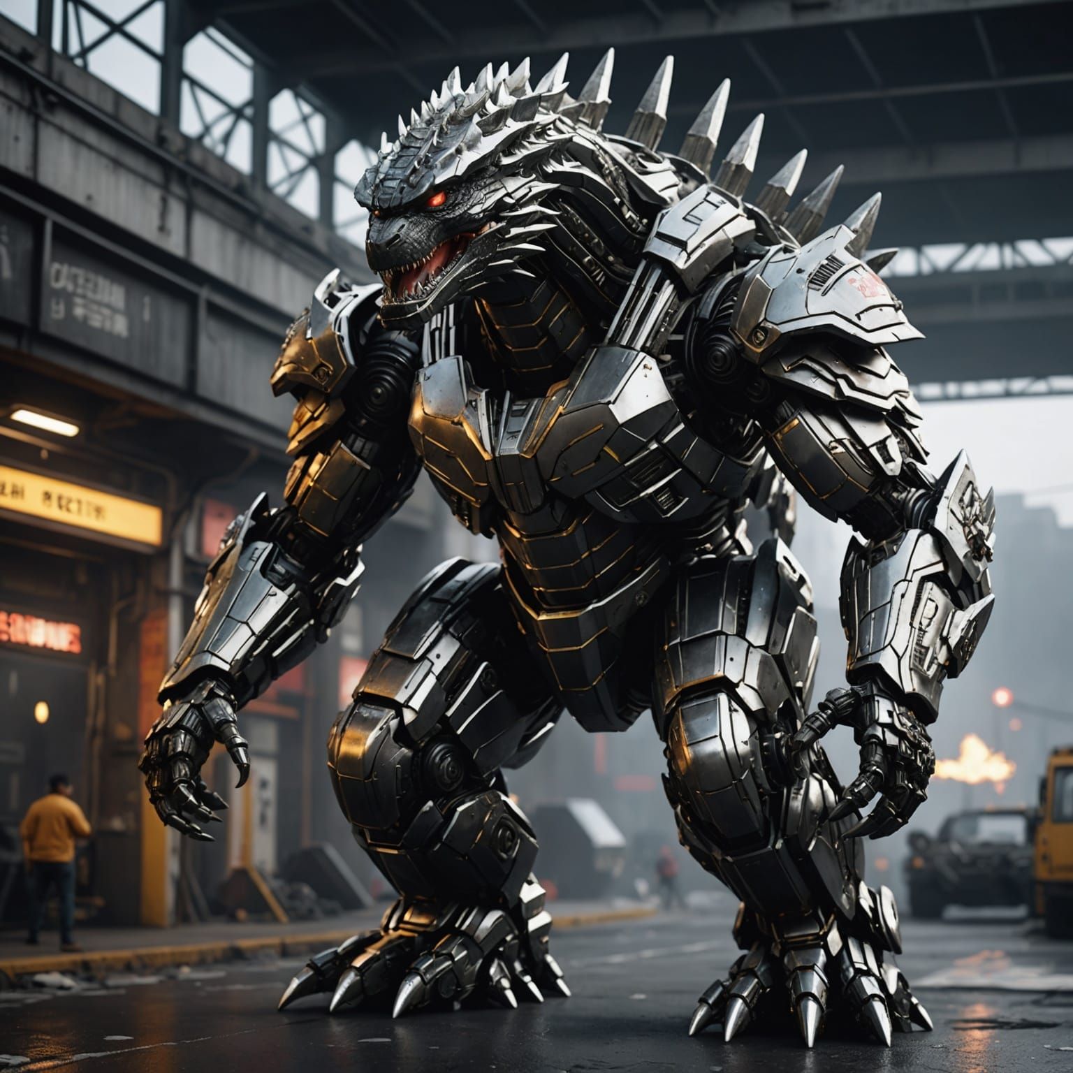 Hyperrealistic Godzilla with Intricate Mech Details
