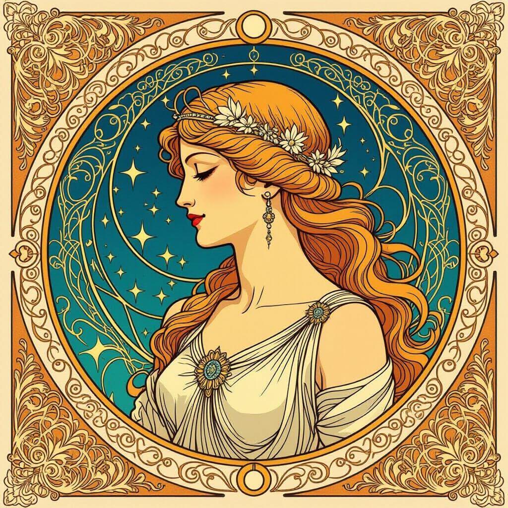 Libra Symbol with Celestial Art Nouveau Flair