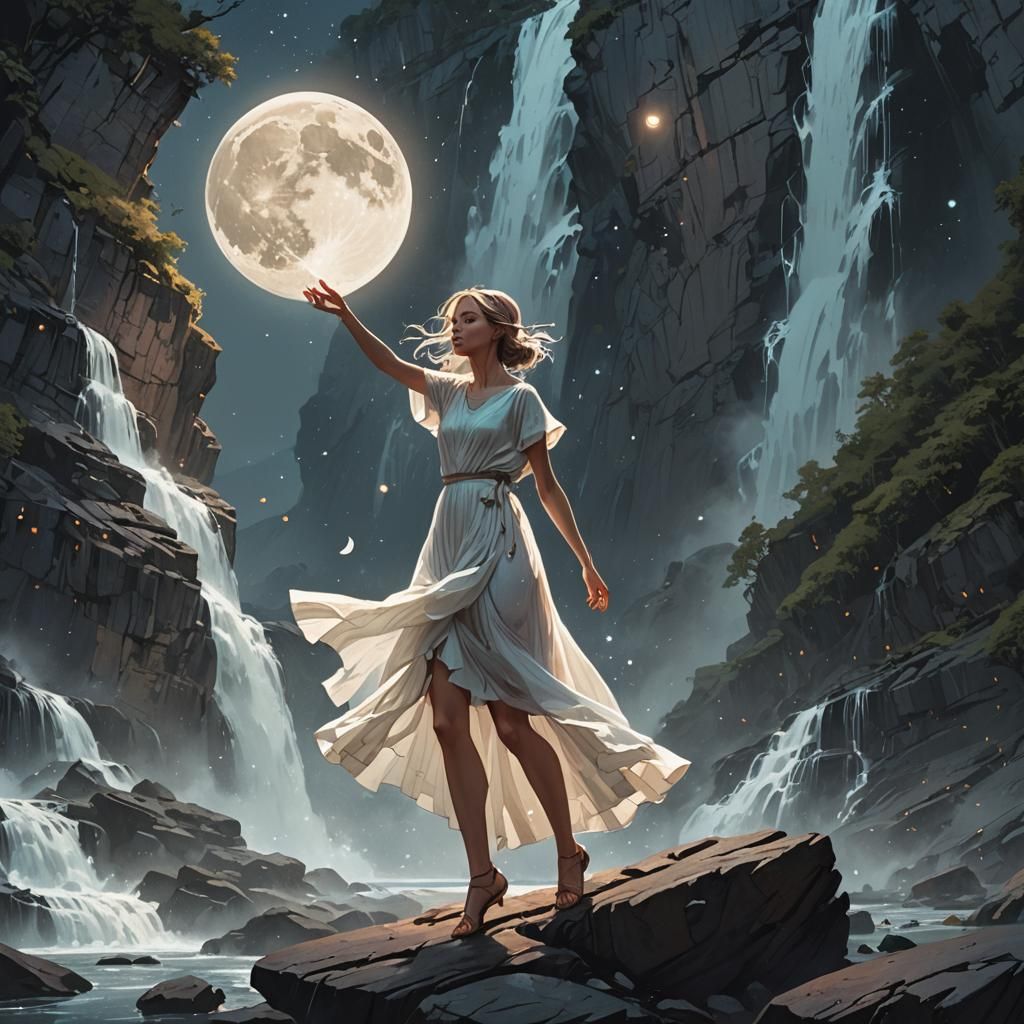 Celestial Waterfall Fantasy Art in Ethereal Light