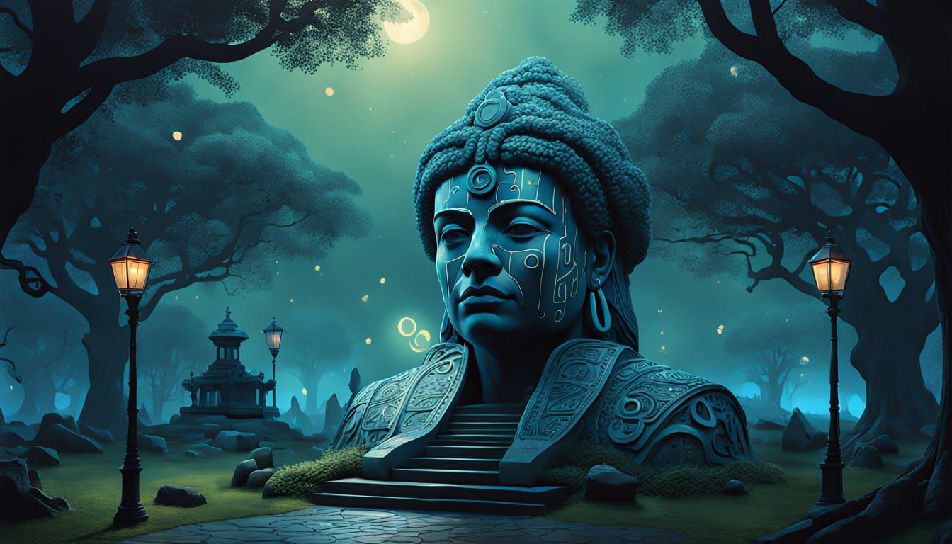 Goddess of Time in Her Magical Park, Digital Painting