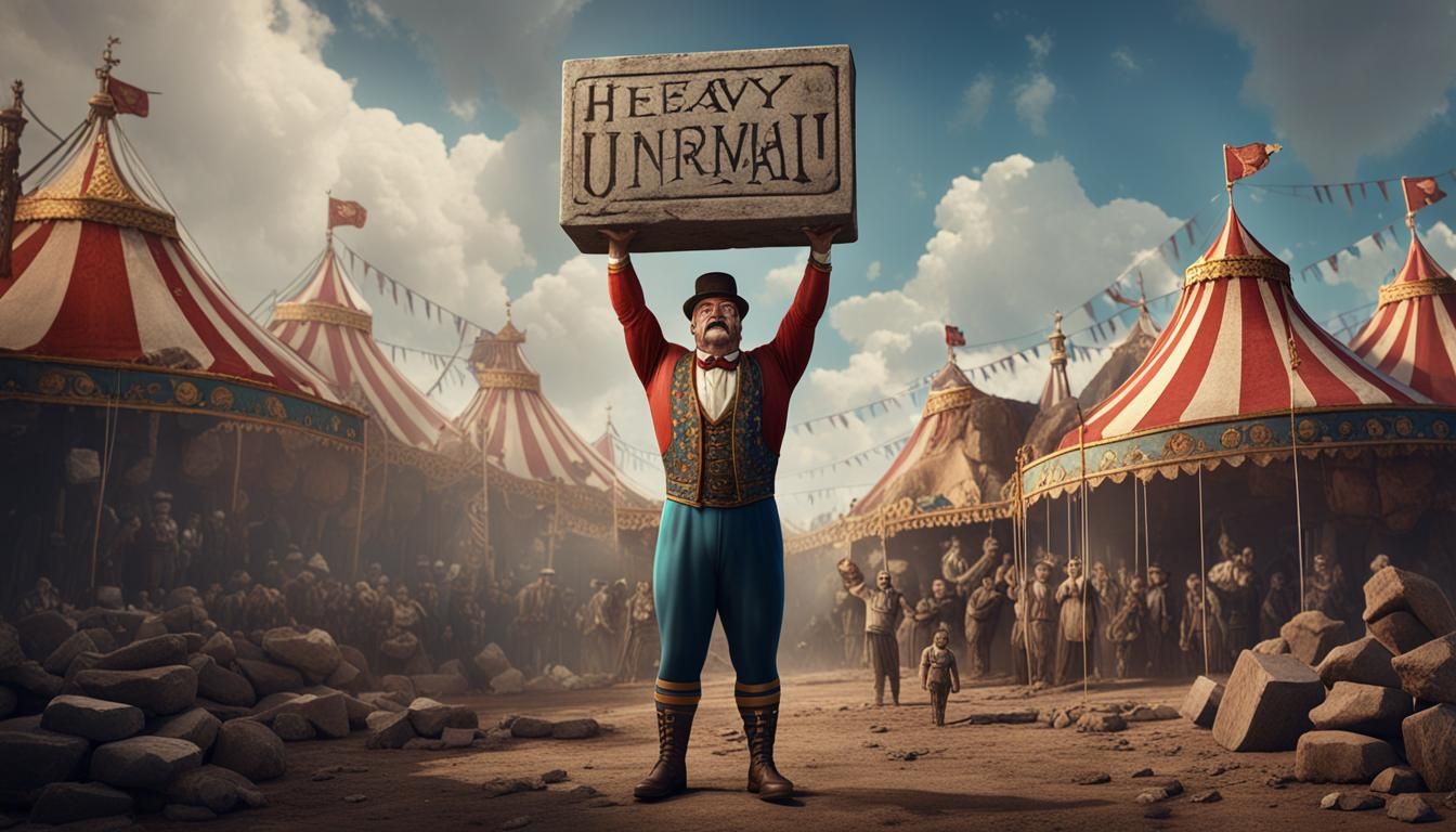 Circus Strongman Lifting Heavy Stone Block