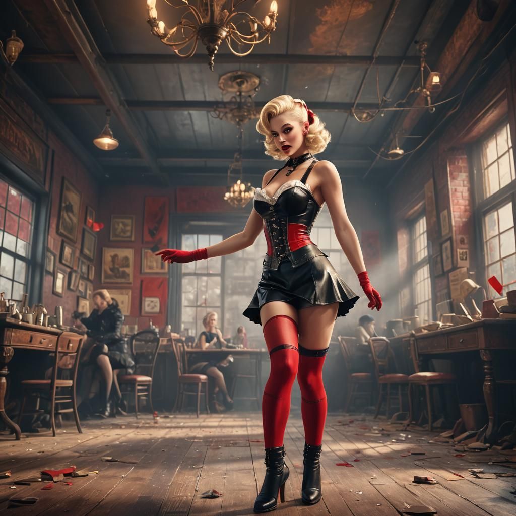 Blond Pin-Up Dancer in Detailed Matte Painting