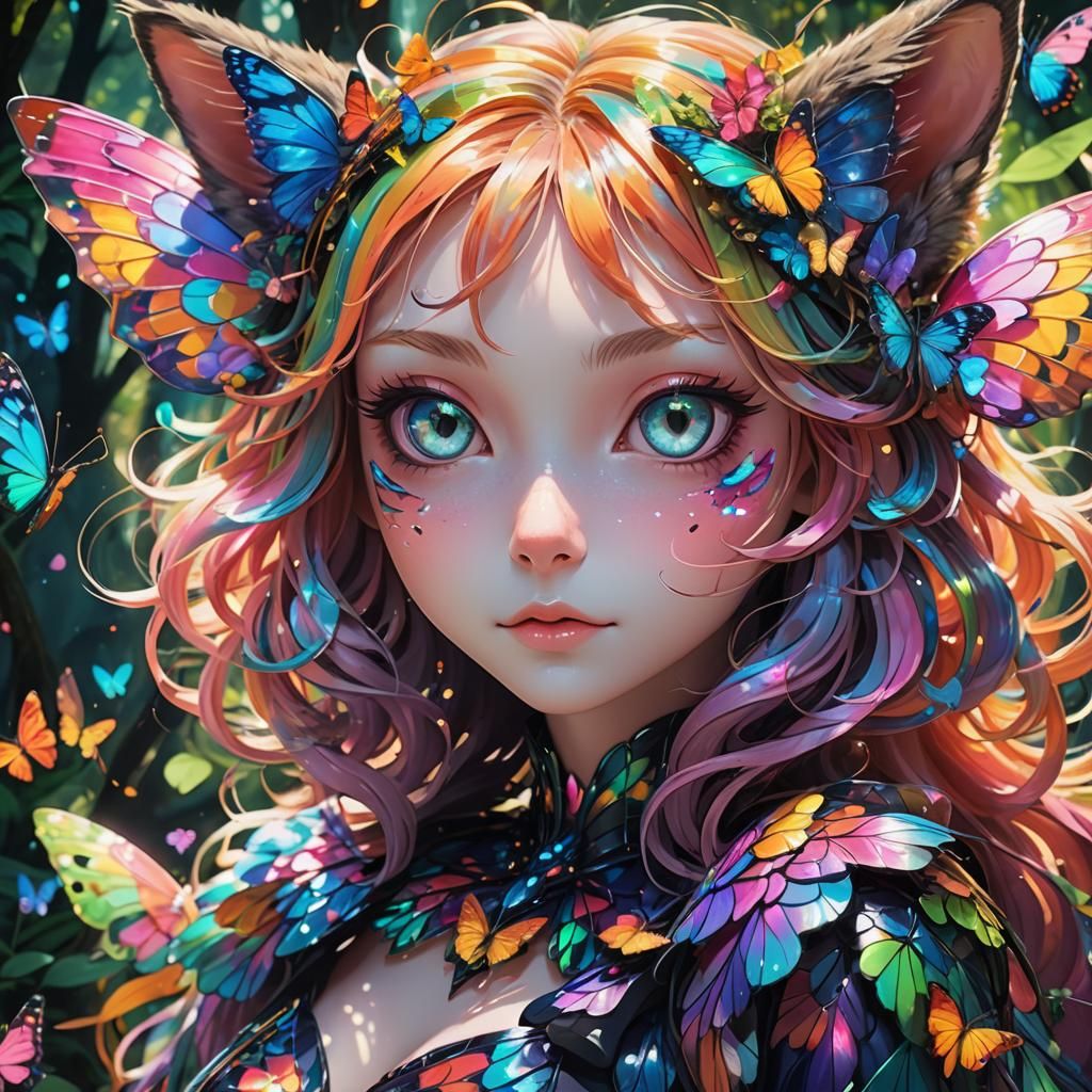 Anime Cat Girl in a Neon Wonderland