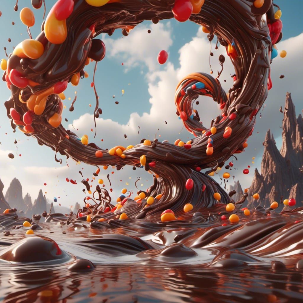 Chocolate Tornado Against White Sky: Fantasy Concept Art
