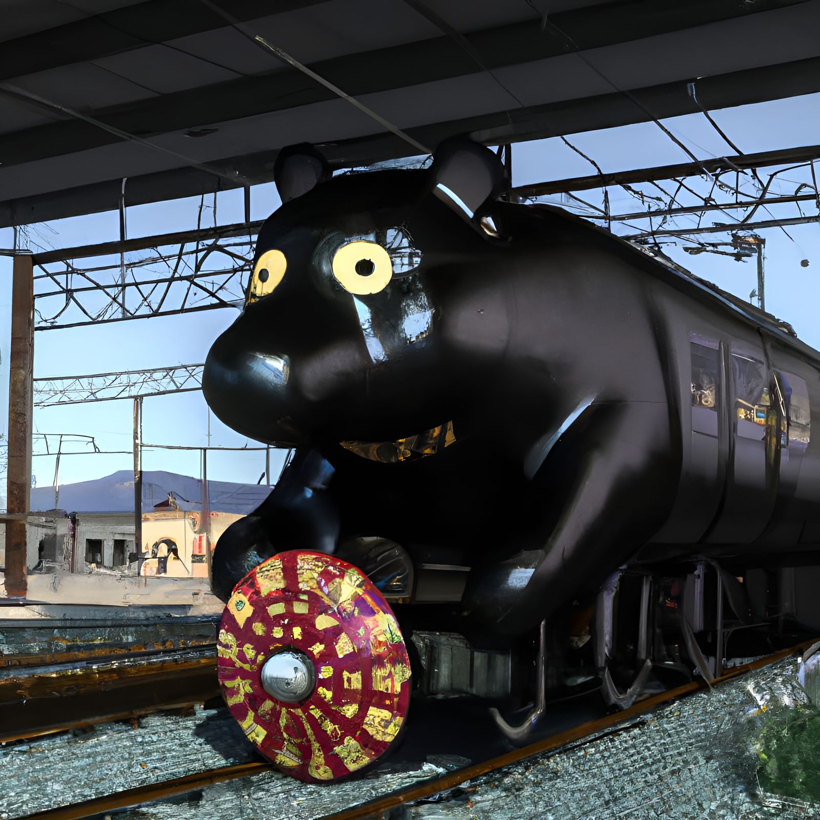 Ghibli-Inspired Train in Abstract Expressionist Style