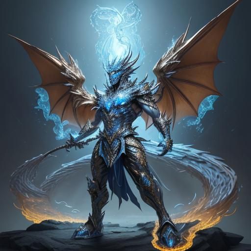 Furious Crystalline Dragon with Sword and Fire Wings