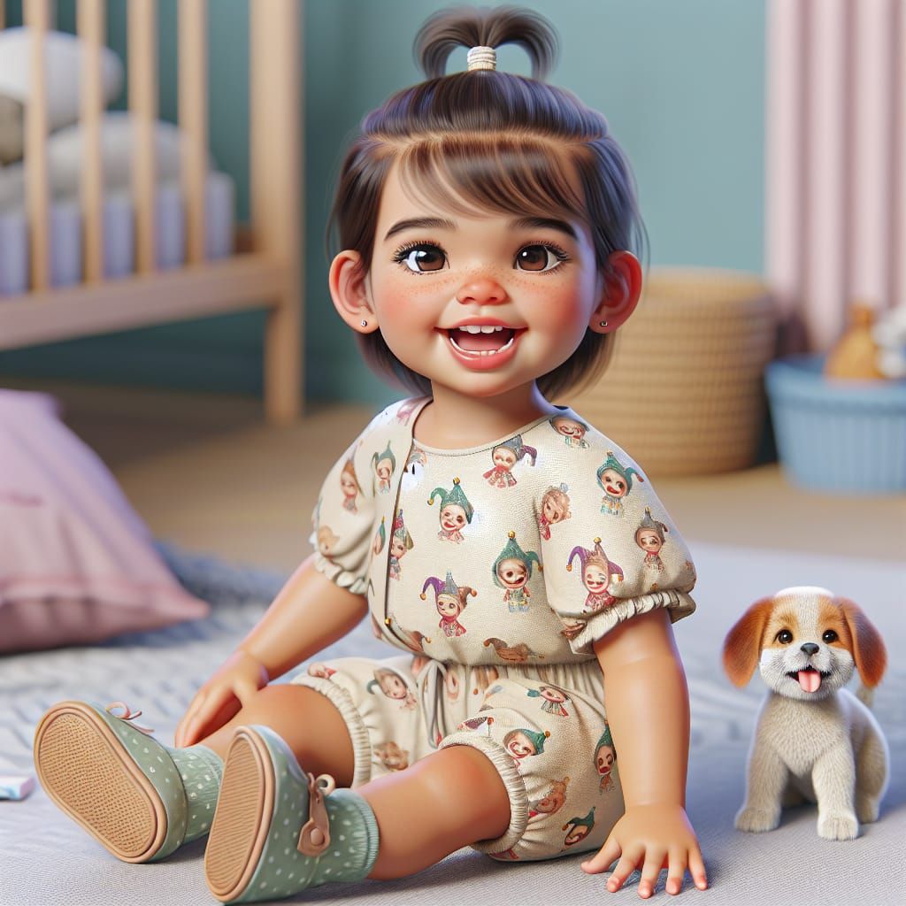 Disney Pixar style 3D adorable little toddler girl, wearing ...