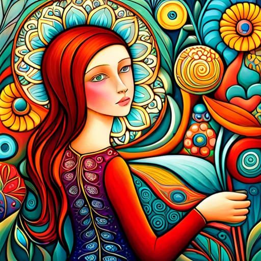 Fairytale Girl with Birds in Magic Realism