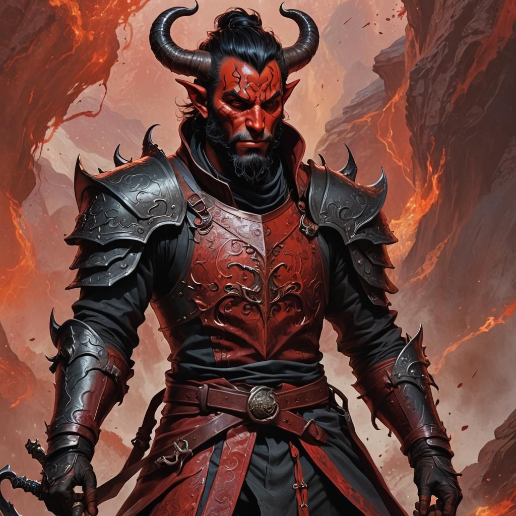 Detailed Tiefling Knight Portrait in Fantasy Art Style