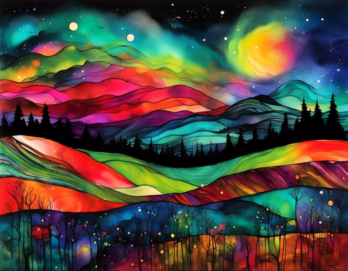 Vibrant Nightscape in Jewel Tones