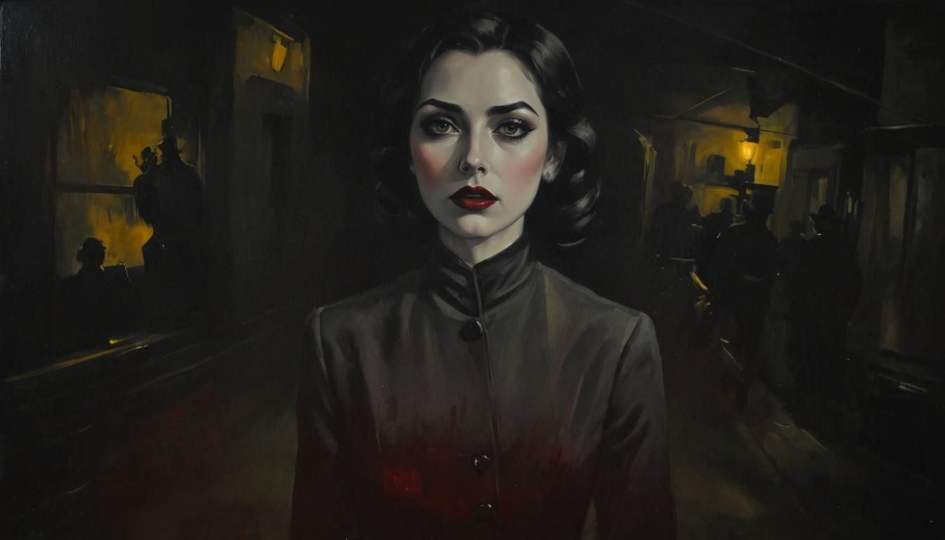 Noir Night Painting of Secrets and Danger