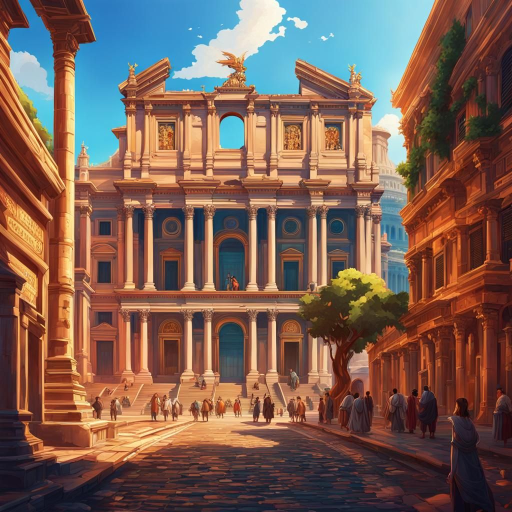 Ancient Rome's Streets in Vibrant Anime Style