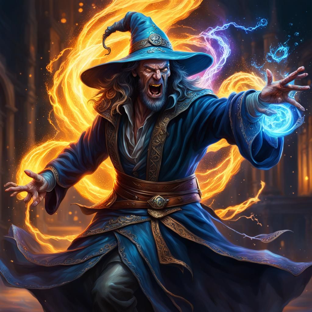 Hyperrealistic Sorcerer Casting Spells with Dramatic Lightin...