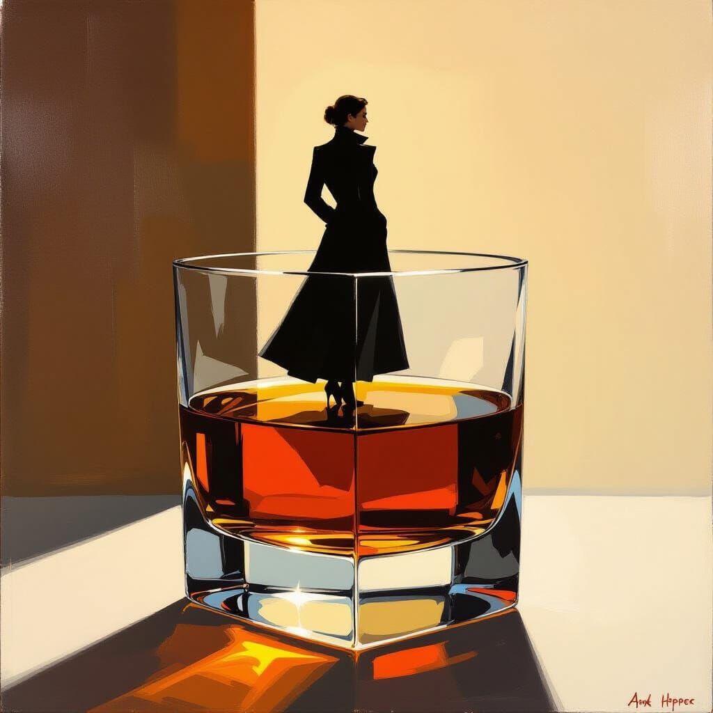 Woman on Ice Cube in Whiskey Glass