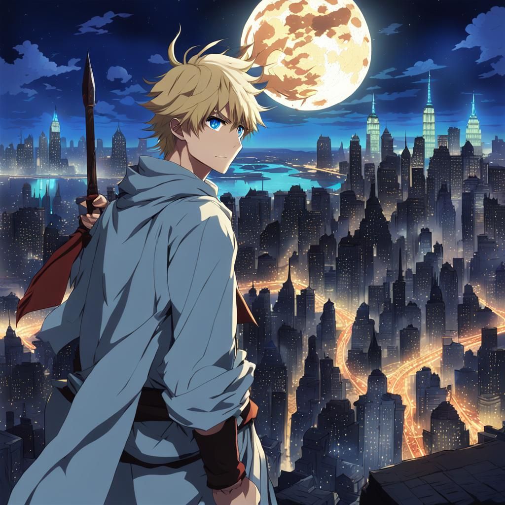Anime-Style City Protector Overlooking New York