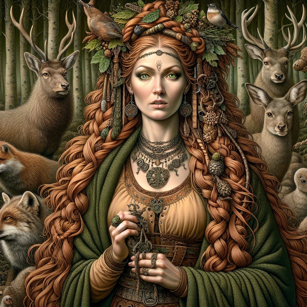 Latvian Forest Goddess Meza Mate in Hyperrealistic Style