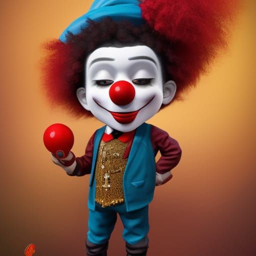 Friendly Clown with Red Nose, Detailed Digital Painting