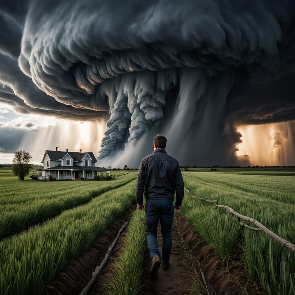 Stormy Spring Landscape with Tornado