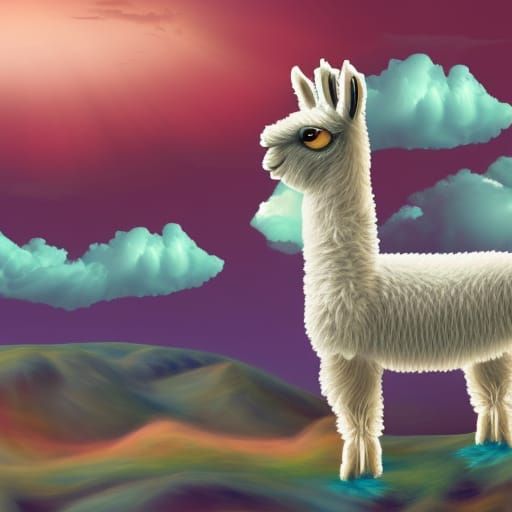 Llama Descending from Heaven in Detailed Cloudscape