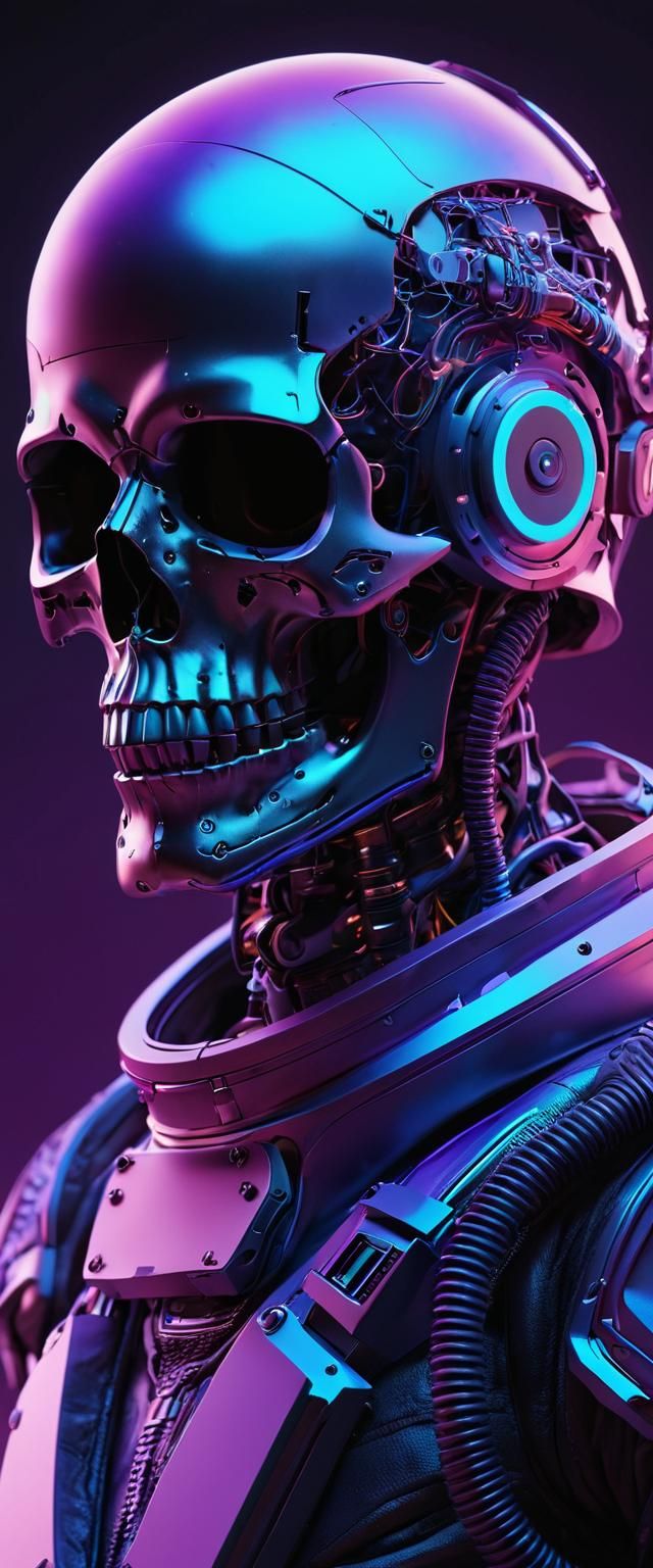 Cyberpunk Skull in Spacesuit, Synthwave Computer Art