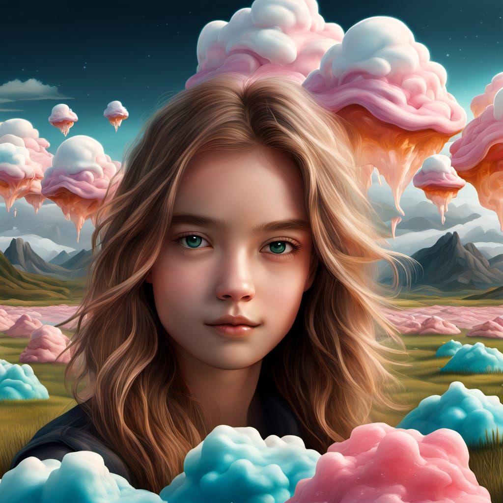 Surreal Meringue Mountains and Caramel Rivers Landscape