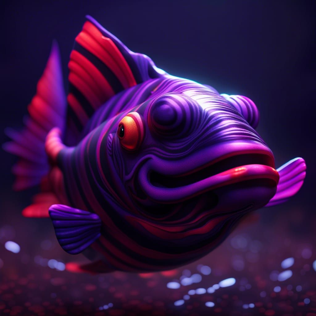 Wise Purple Fish in Kimono: Hyperrealistic CGI Art