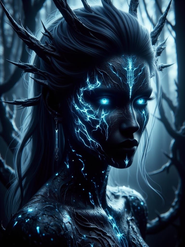 Norse Goddess Portrait with Glowing Runes