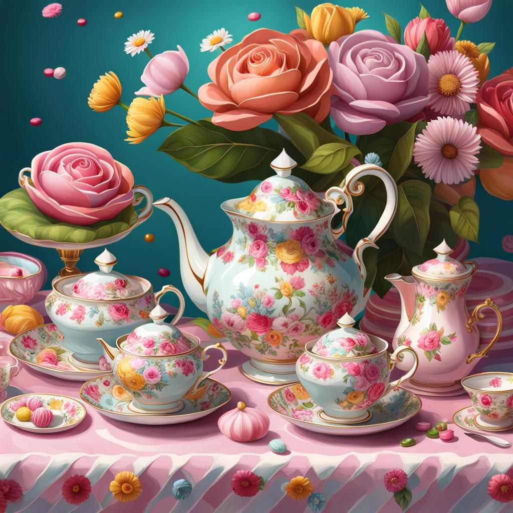 Candy Art Tea Set with Flowers