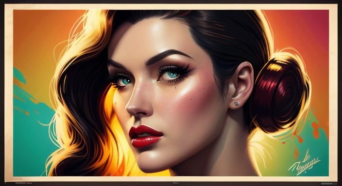 Vintage Pin-Up Girl Poster in Hyperrealistic Style