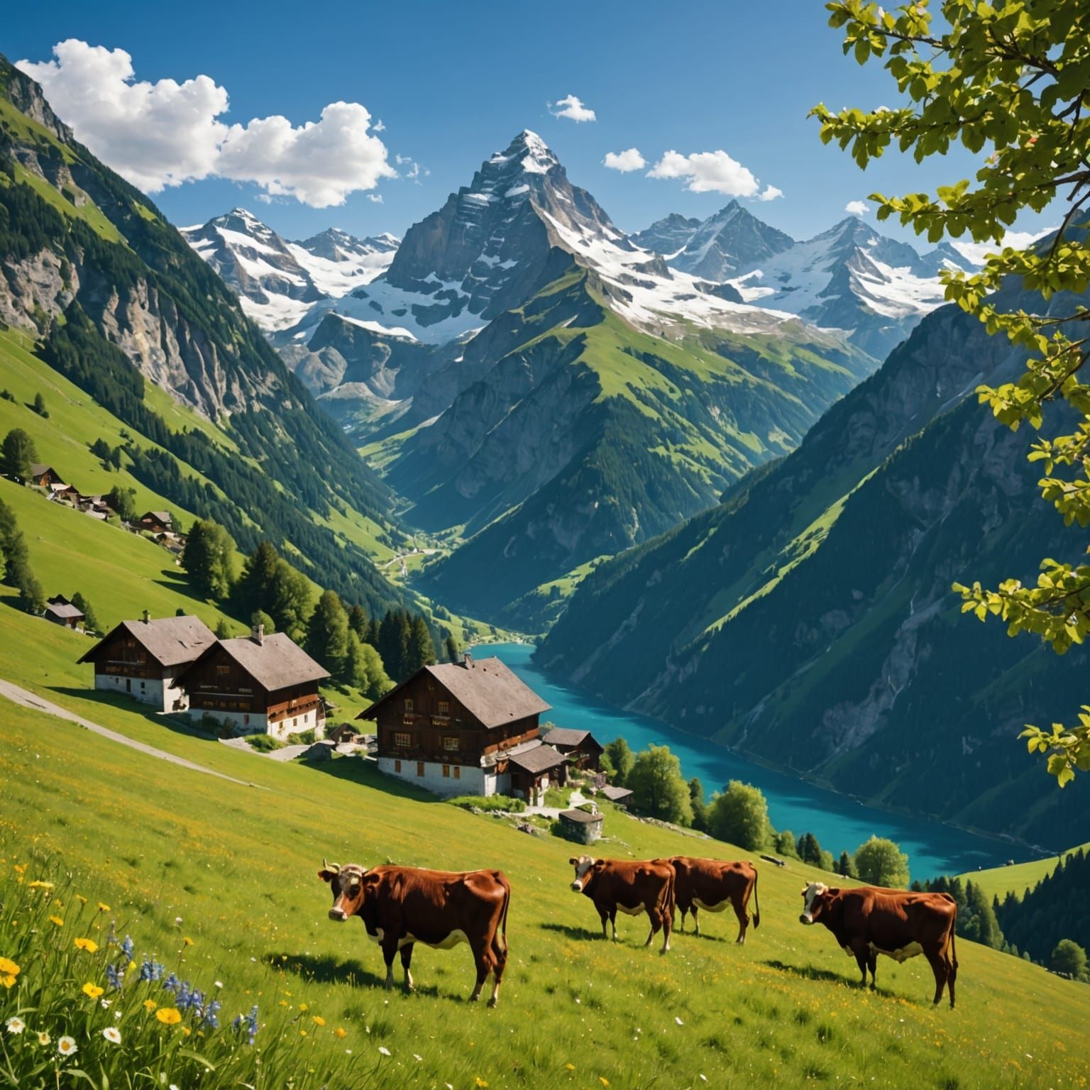 Quaint Alpine Village Amidst Majestic Snow-Capped Peaks