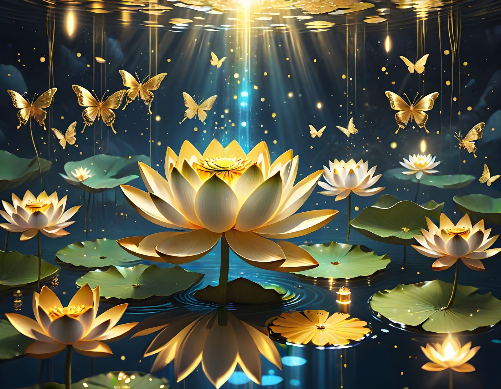 Ethereal Lotus Blooms in Magical Radiance