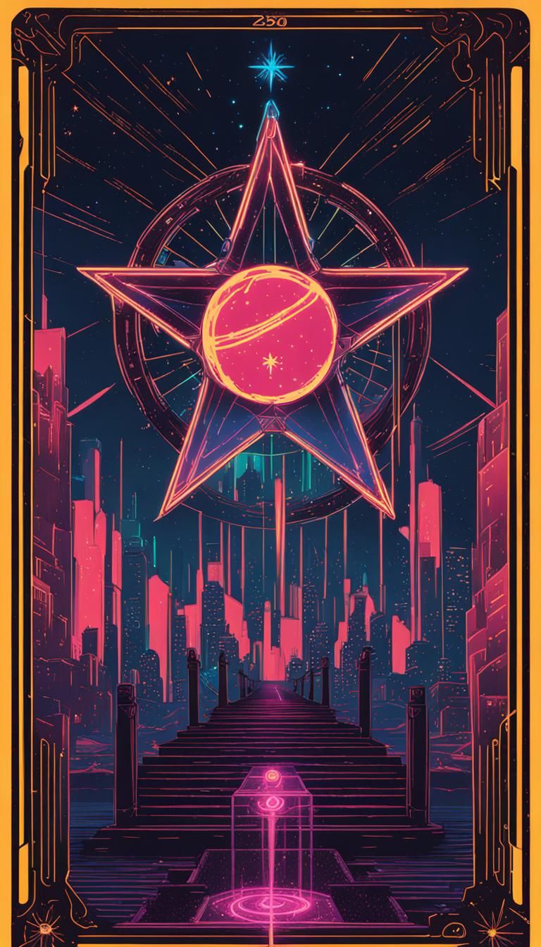 Cyberpunk Star Tarot Card with Neon Accents
